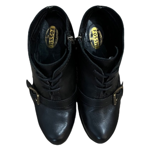 Fossil Leather Stacked Wooden Wedge Boots - Picture 3 of 11